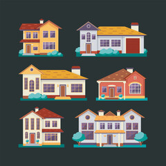home building collection set in isolated background