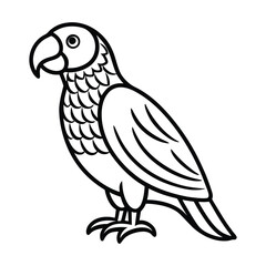 Black and White Illustration of a Parrot with Cartoon Features