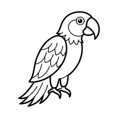 Black and White Illustration of a Parrot with Cartoon Features