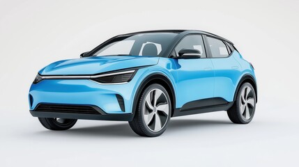 Fototapeta premium A compact Sky blue electric car mockup with a modern and clean design, viewed at a front-side angle.