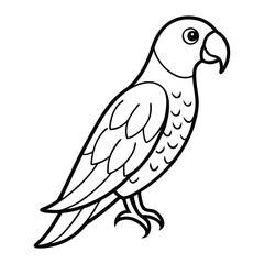 Black and White Illustration of a Parrot with Cartoon Features