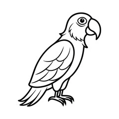 Black and White Illustration of a Parrot with Cartoon Features