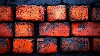 Weathered brickwork displaying a range of textures and earthy orange tones