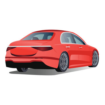 Luxury Red Sedan Car Rear View &ndash; Vector Illustration