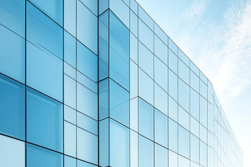 Modern building glass facade design blue sky background architectural detail
