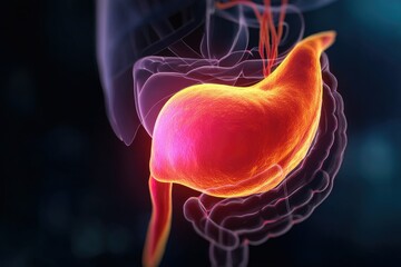 Human Stomach: Intricate Anatomy, Glowing Red Hues