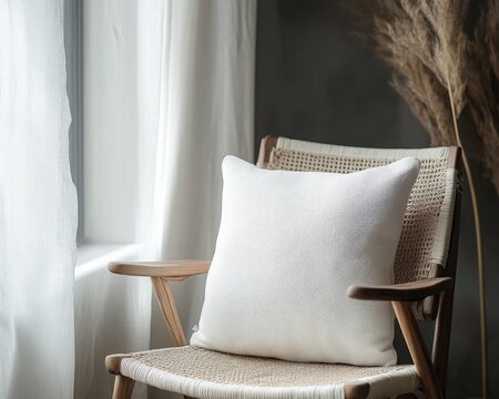  A white throw pillow, a chair