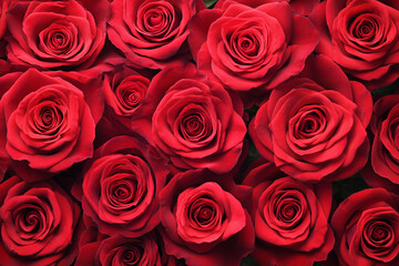 A bouquet of deep red roses a romantic floral background