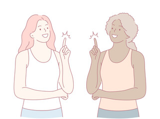 An illustration depicting two diverse women enthusiastically brainstorming together while sharing creative ideas