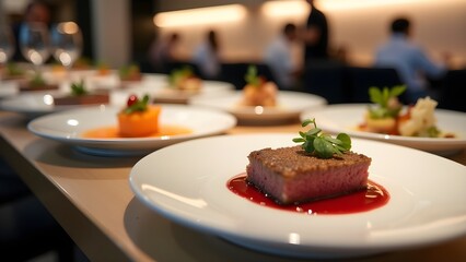 Exquisite Plated Meal: Fine Dining Gourmet Food Presentation for Culinary Excellence
