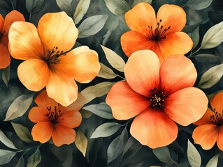 watercolor texture floral repeat design in jungle tones