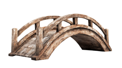 Png of A rustic wooden bridge with an arch design, showcasing its natural texture and charm.