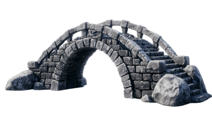 Png of A weathered stone bridge arching over a rocky terrain, showcasing intricate masonry and rustic charm.