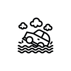 Car Driving Through Flood Waters Line Icon