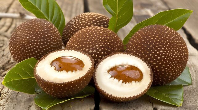 Exotic Pulasan Fruits Displaying Unique Texture and Tropical Flavors on Rustic Wood