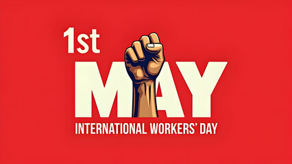 May 1st: International Workers' Day Celebration. Graphic with raised fist symbolizing labor rights and solidarity. Labor Day poster.