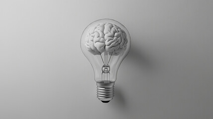 An intelligent brain Illumination in a creative light bulb.Creative brain inside of light bulb on background for copy space. Brain and network connection communication.