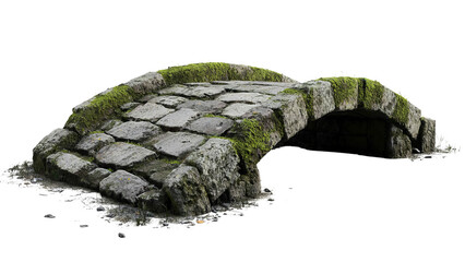 Png of A weathered stone bridge covered in moss, evoking a sense of tranquility and nature's beauty.