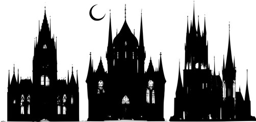 Fototapeta premium 3 Pieces of Gothic style Town halls designs, Gothic style Town halls illustration art