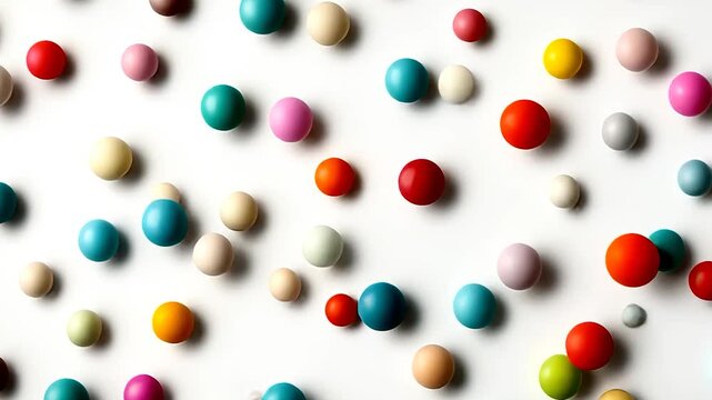 Colorful assortment of round objects scattered on a white surface, creating a vibrant visual texture