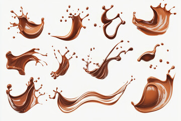 Obraz premium Delicious chocolate splashes isolated on white background perfect for ads or packaging design