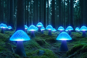 A dark enchanted forest where glowing purple seeds fall from sinister, whispering trees