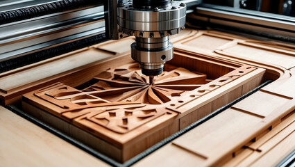Cnc router crafting detailed wooden inlay with precision