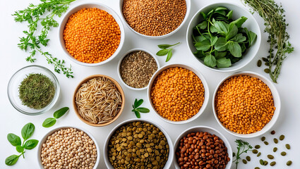 Colorful assortment of lentils grains and legumes