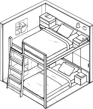 Modern Farmhouse style Bunkhouse isometric design, Modern Farmhouse style Bunkhouse vector graphic