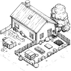 Farmhouse style Ice house isometric design, Farmhouse style Ice house vector illustration