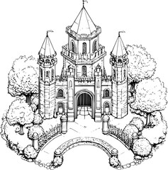 Obraz premium Gothic style Gate house isometric design, Gothic style Gate house vector illustration