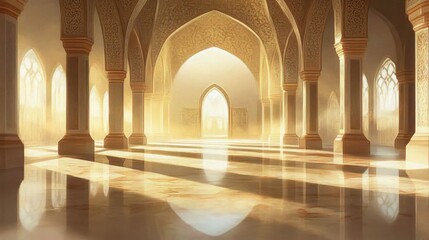 Golden Sunlight Illuminates Mosque Hall