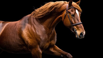 Obraz premium Running Chestnut Horse Profile Against Black Background