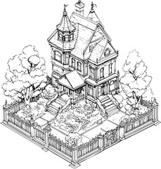Victorian style School isometric design, Victorian style School vector illustration