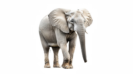 Obraz premium a white elephant with small tusks standing on a transparent background, PNG image, PNG file, Generative art.