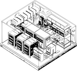 Contemporary style Data center isometric design, Contemporary style Data center illustration art