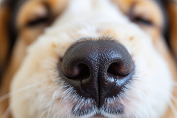 close up of a dogs nose with its eyes closed