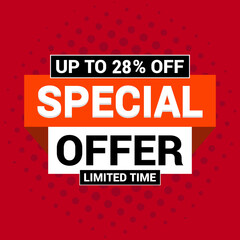 Special 28% offer vector icon design template Limited time special offer banner for marketing promotion