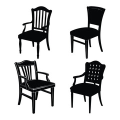 A set of black wooden chairs, comfortable furniture for home interior, Set of black chairs