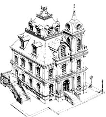 Obraz premium Victorian style Office tower isometric design, Victorian style Office tower illustration art