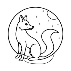 Decorative Fox Illustration in a Night Scene with Crescent Moon and Stars