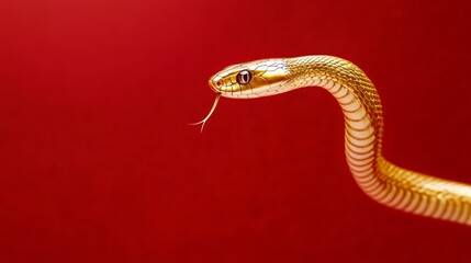Fototapeta premium Metallic gold snake, red background