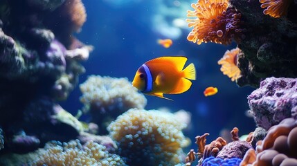 Obraz premium Animals of the underwater sea world, colorful tropical fish, life in the coral reef
