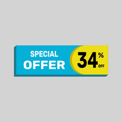 Special offer 34% sale banner. icon Vector illustration discount off on white background