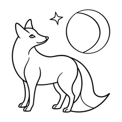 Decorative Fox Illustration in a Night Scene with Crescent Moon and Stars