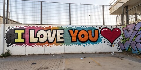 graffiti on a wall with the writing "I love you"