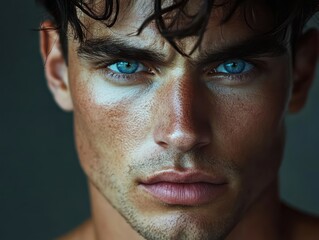 Closeup man portrait intense eyes