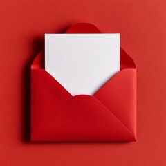 Red open envelope, blank white letter sticking out of envelope