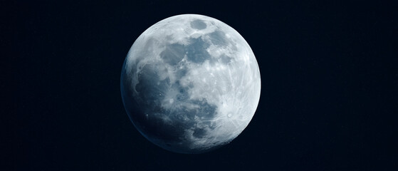 Obraz premium Full Moon in a Starry Night Sky – Bright Celestial Orb Glowing in Deep Indigo Darkness, Surrounded by Luminous Stars and Serene Cosmic Vastness, Tranquil and Mystical Atmosphere