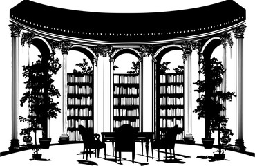 Silhouette of Victorian style Library design, Victorian style Library vector graphic